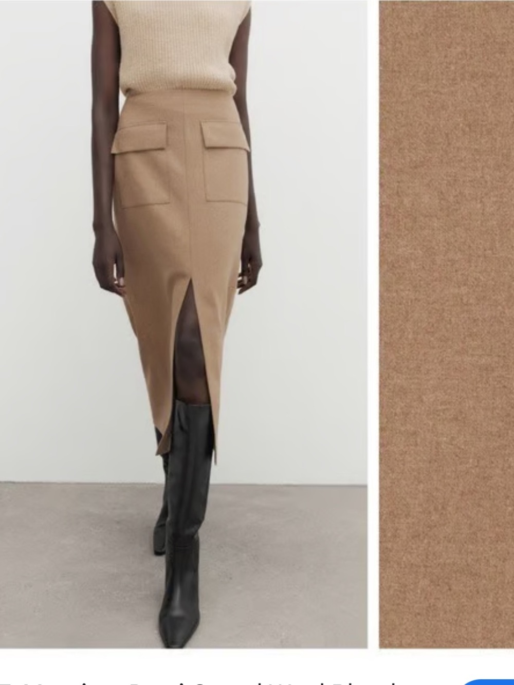 NWT MASSIMO DUTTI Wool Pockets Midi Skirt in Camel - Picture 2 of 7